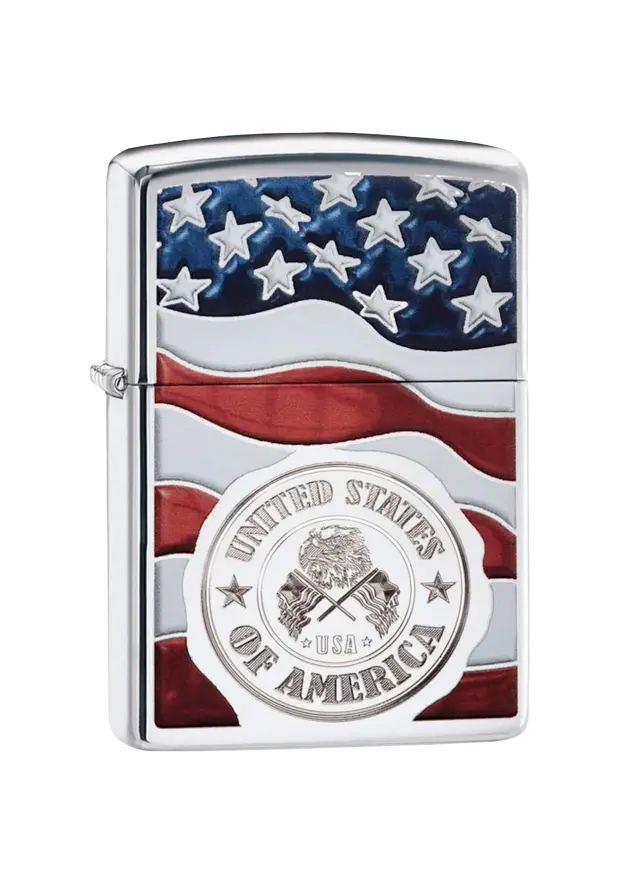 Zippo | High Polish Chrome | America Stamp On Flag | 29395 şəkil