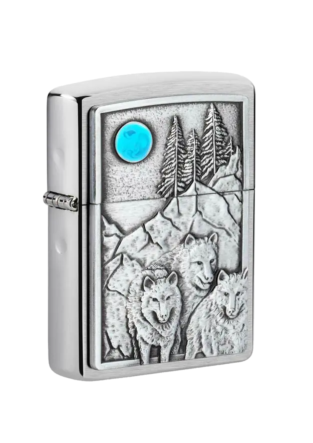 Zippo | Brushed Chrome | Wolf Pack & Moon | 49295 şəkil