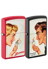 Zippo | Black & Red Matte | Vintage Ad Lighter Set | 46295
